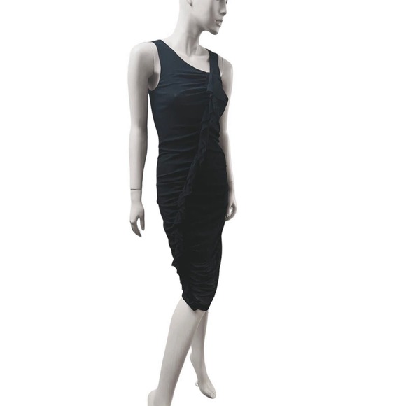 Jean Paul Gaultier Soleil Vintage Black Ruffle Midi Length Sheath Dress Size M - Picture 11 of 14